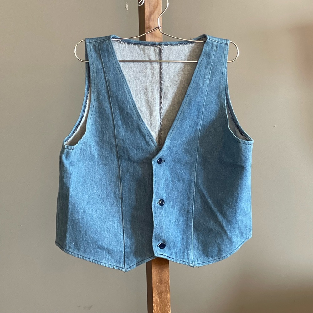 Vintage Handmade Blue Denim Vest with Button Closure